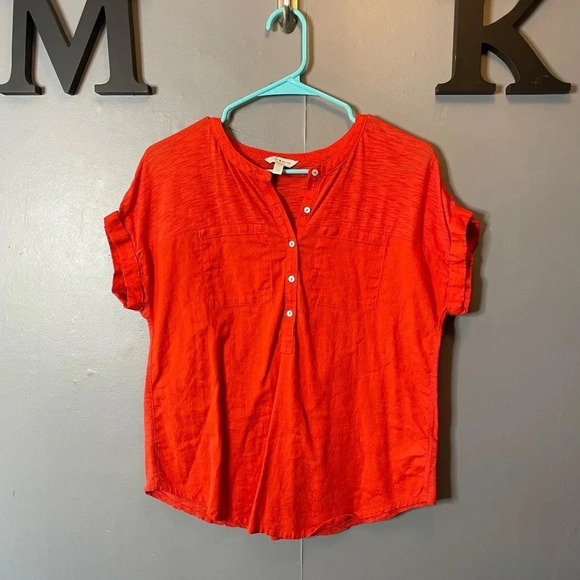Lucky Brand Women's Half button down short sleeve top orange Size small - Picture 1 of 5